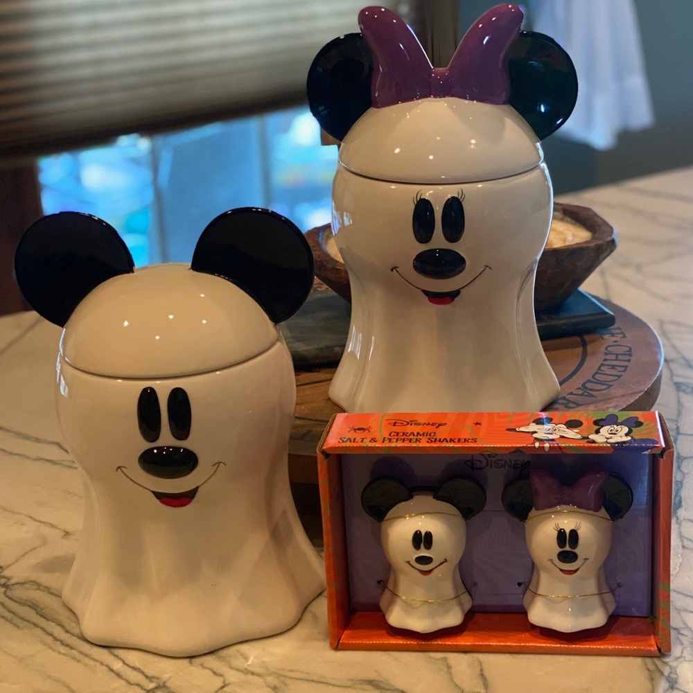 Disney Mickey and Minnie Ghost Cookie Jar Set